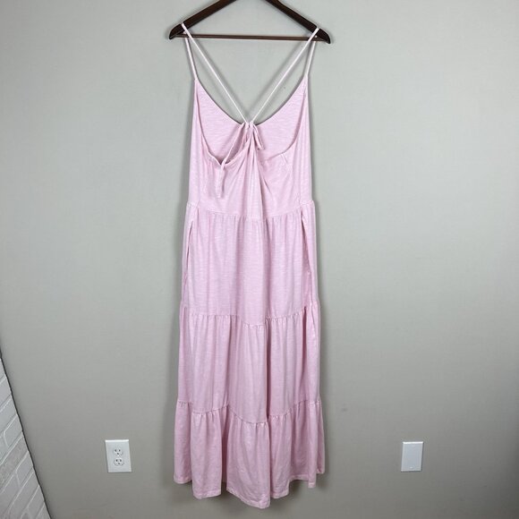 Old Navy Midi Dress Womens XL Tall Pink Tiered Slub-Knit Cami Swing Strappy Back - Picture 8 of 10